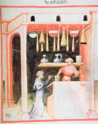 Nova 2644 fol.92r De verkoop van suiker, uit Tacuinum Sanitatis